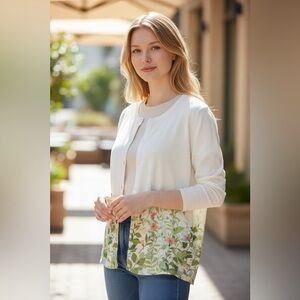 Croft & Barrow White Floral Cardigan EUC